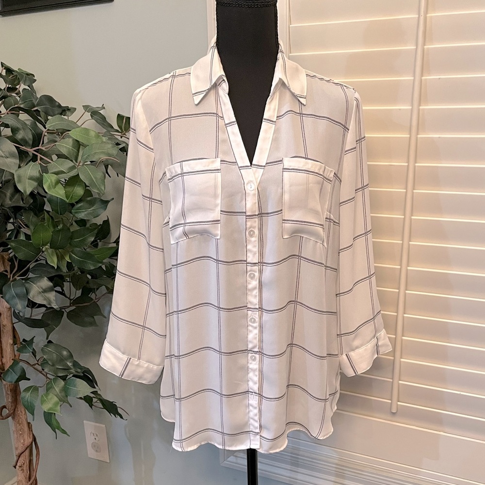 Women’s Large White & Black Plaid Dress Shirt